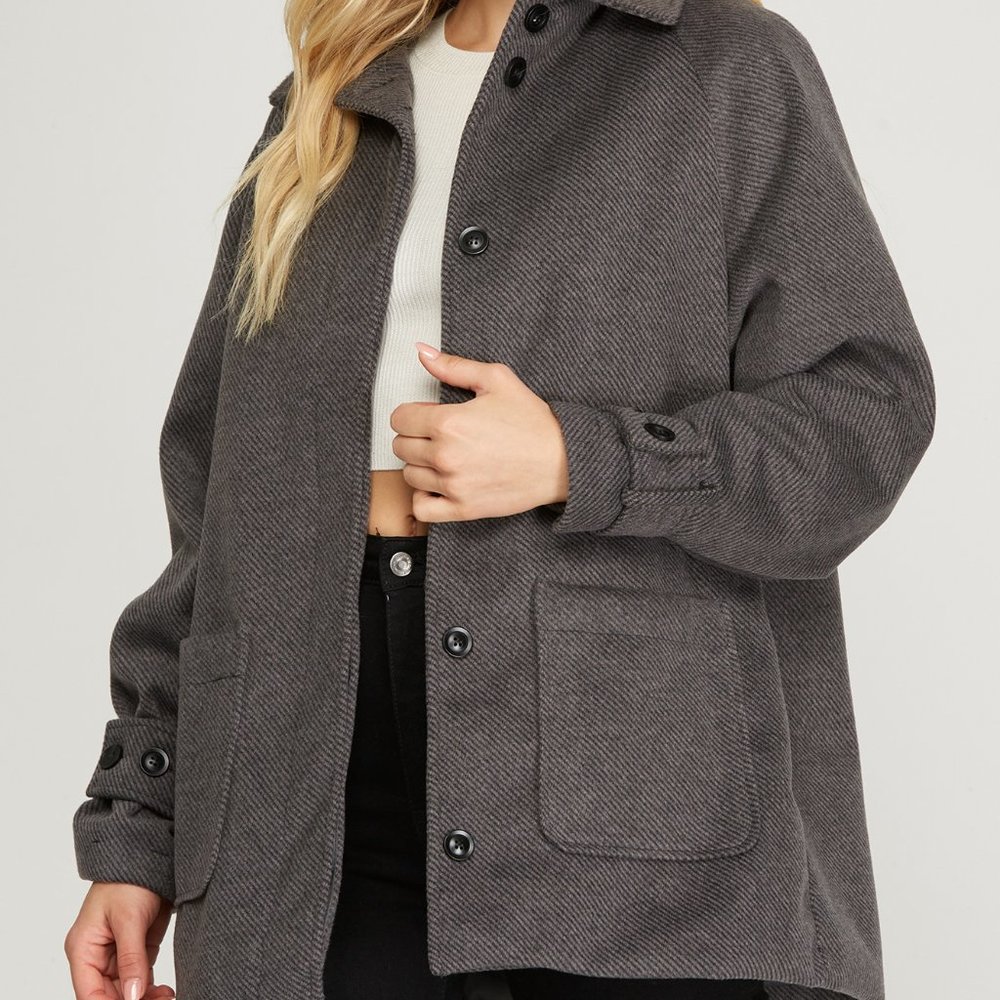 NWT She & Sky Brushed Coat in Steel/Iron Microstripe